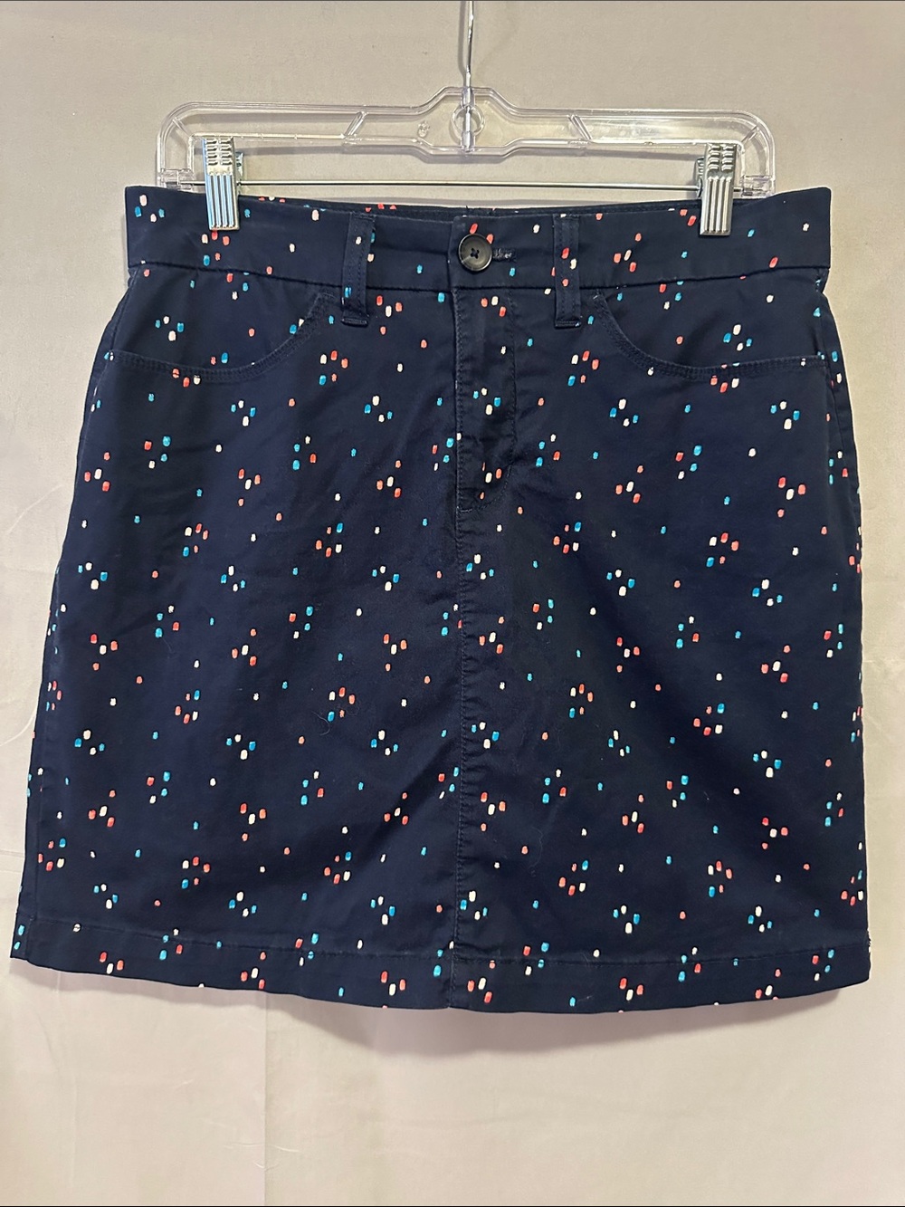 Navy Mini Skirt with Coral & Aqua Dot Print